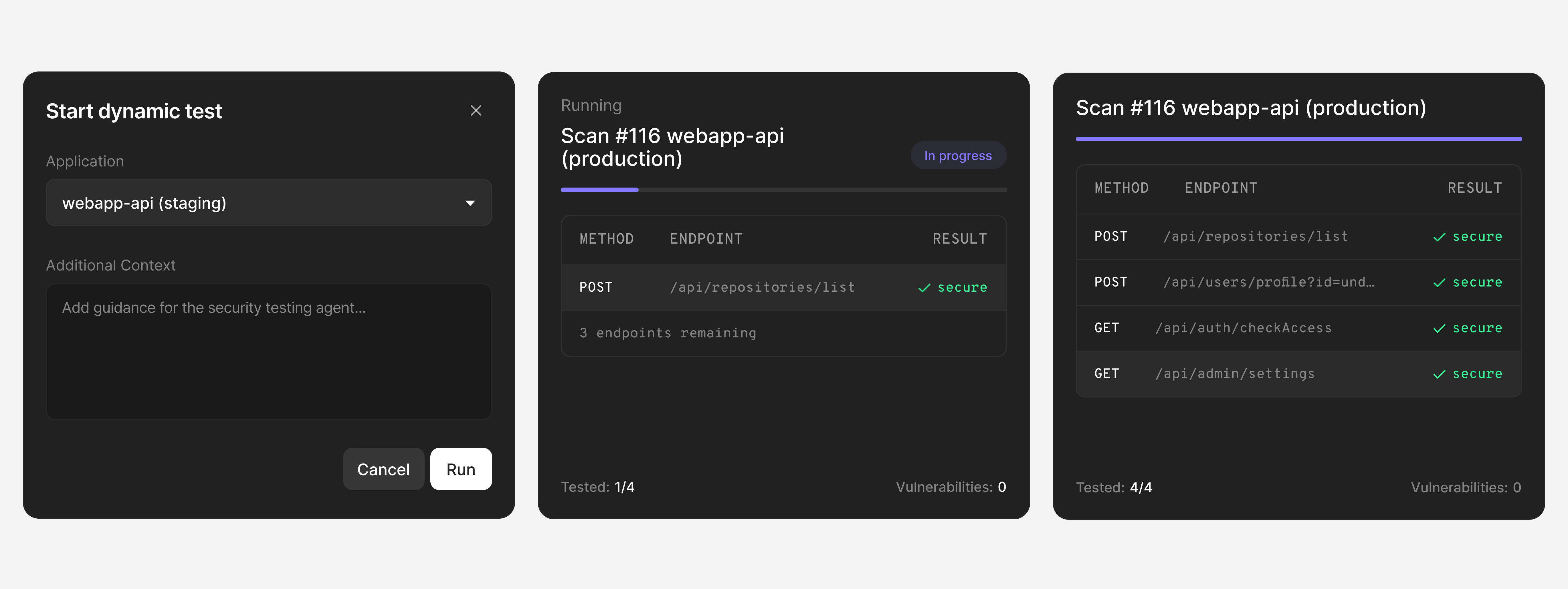 Graphic showing running a live dynamic test against a production API