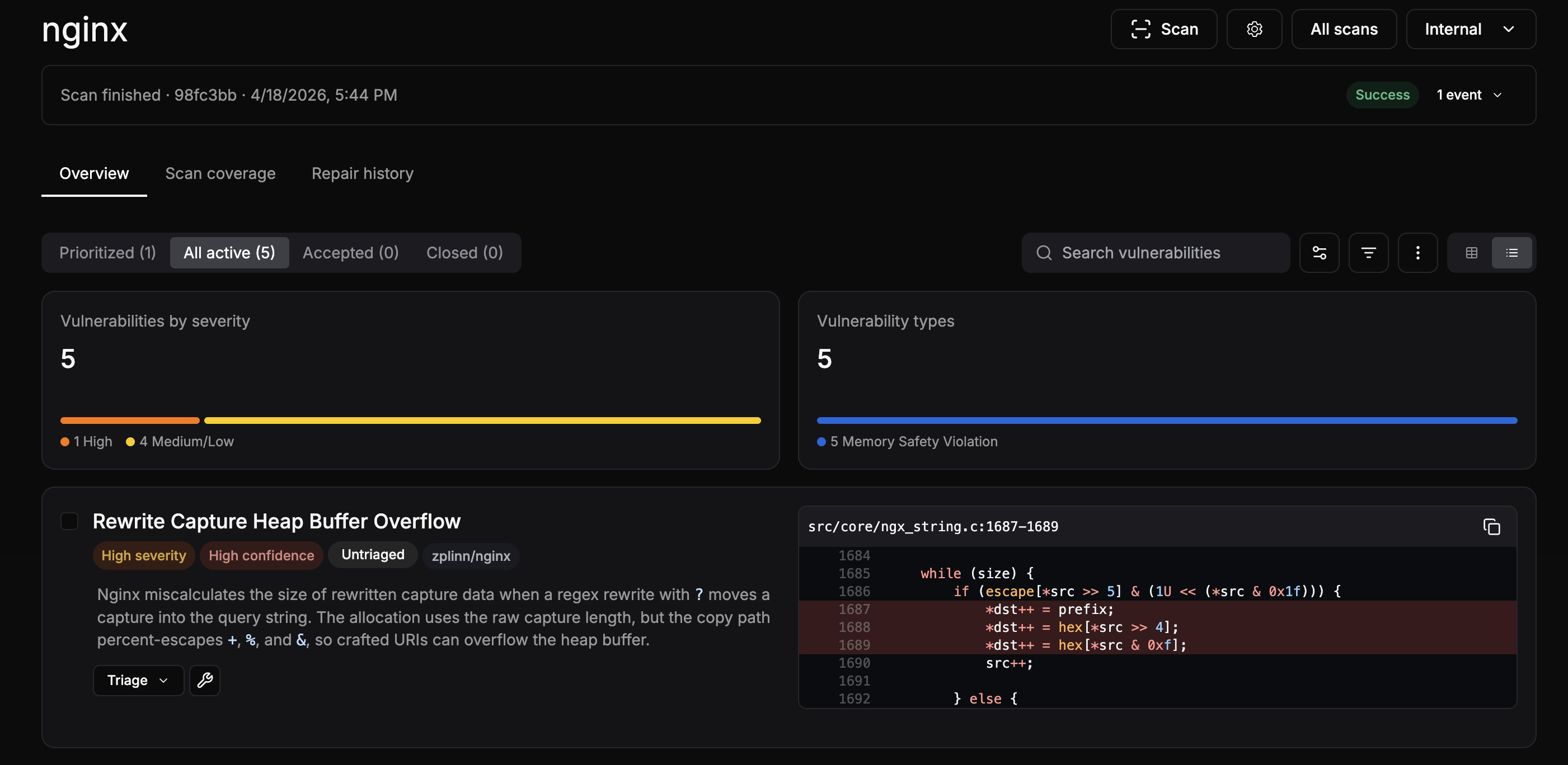 The depthfirst system identified 4 remote memory corruption issues in NGINX