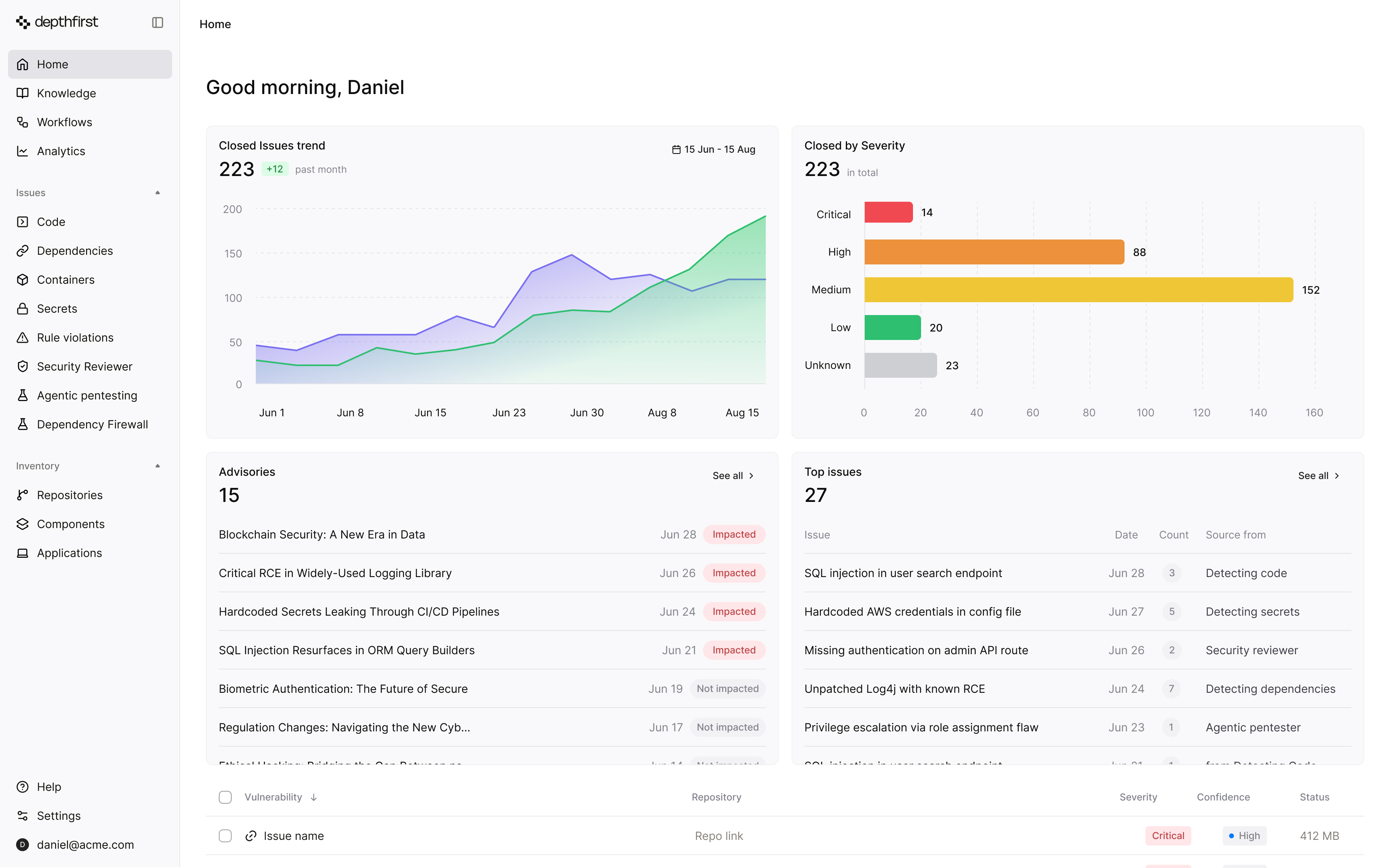 depthfirst security operating system dashboard
